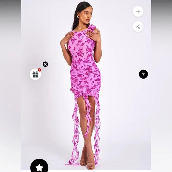 MissCircle Alaina Pink Floral Ruffle Mesh Dress - Picture 2 of 4